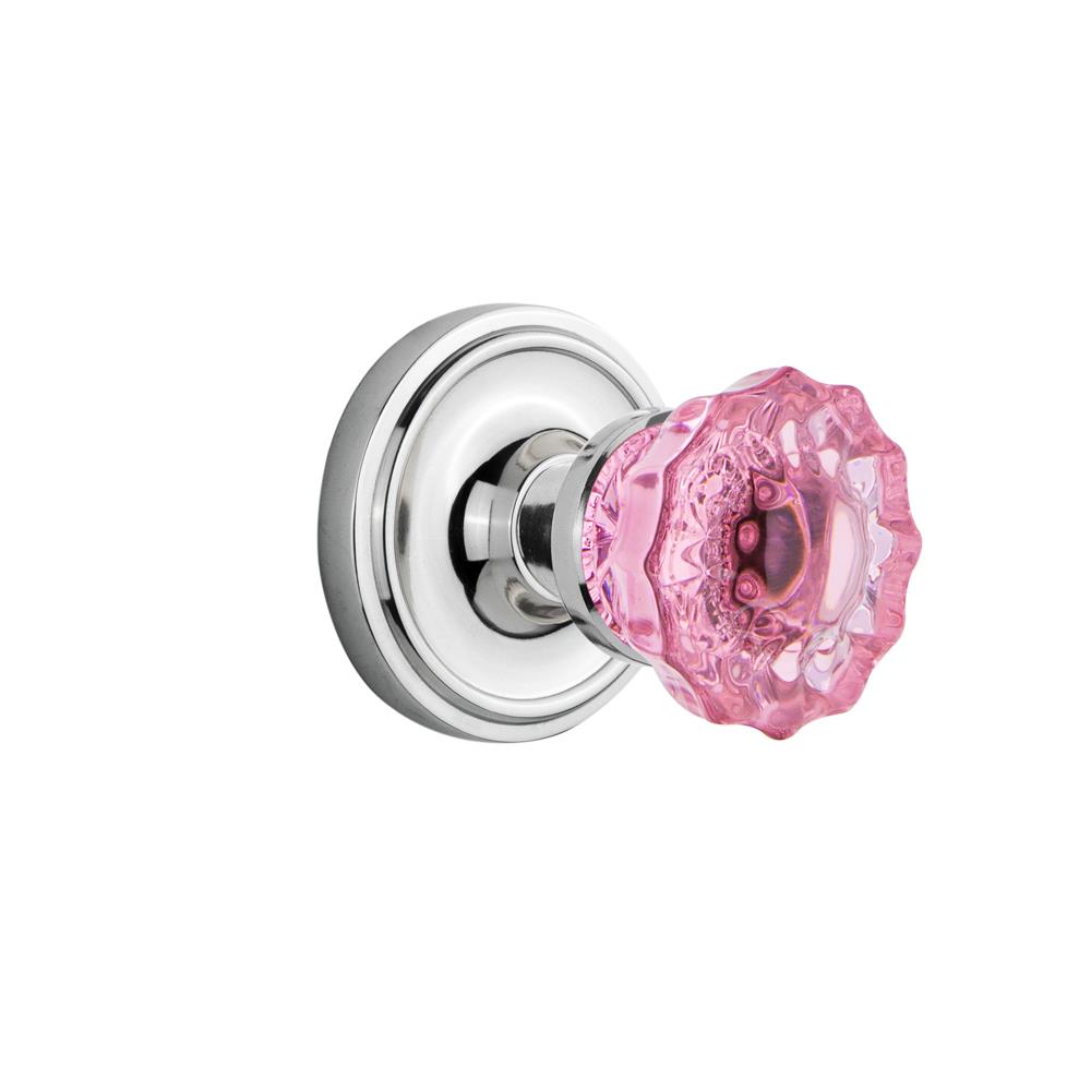 Nostalgic Warehouse CLACRP Colored Crystal Classic Rosette Double Dummy Crystal Pink Glass Door Knob in Bright Chrome